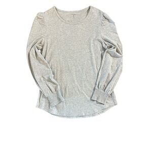 Light Heather Gray Long Puff Sleeve Crew‎ Neck with Smocked Cuff Size Large